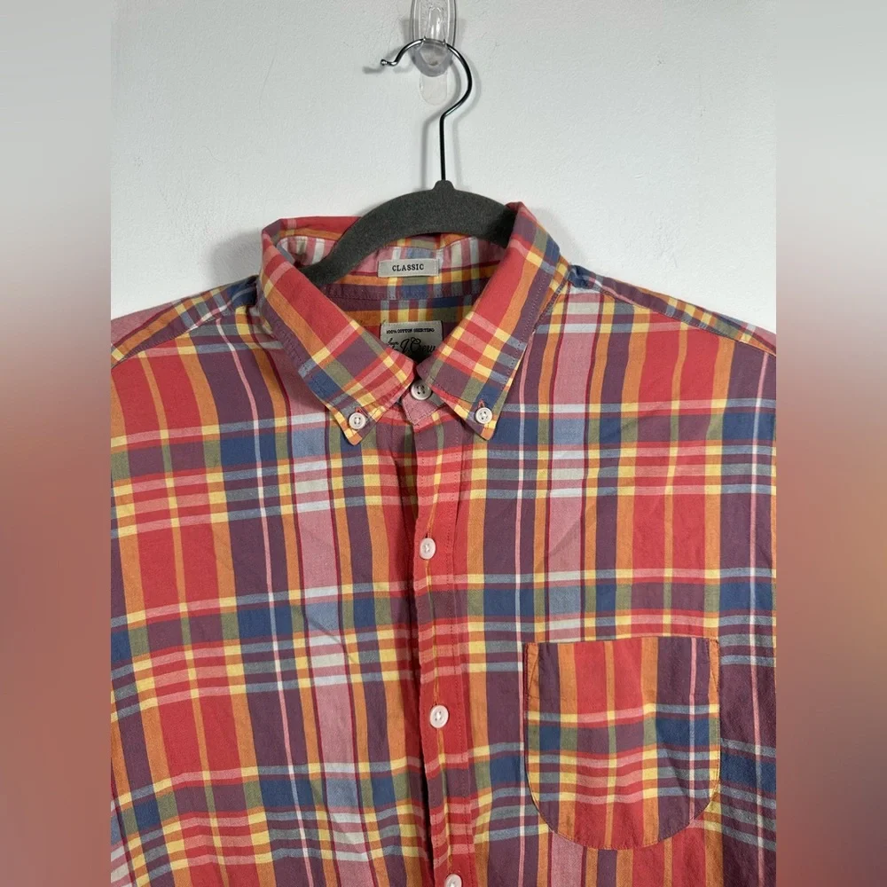 J.Crew Plaid Button Down Shirt Men’s Large Short Sleeve Classic Fit‎ Cotton